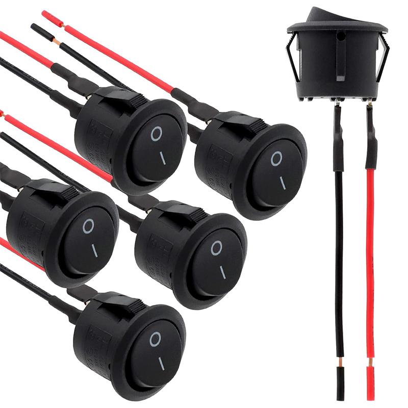 10 Pcs Mini Round Rocker Switch 12 Volt ON Off Toggle Switch with 15cm Pre-Wired 6A/250V 10A/125V Electrical Switch for Car Boat
