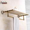European Antique Brass Double Towel Bar & Shelf Set