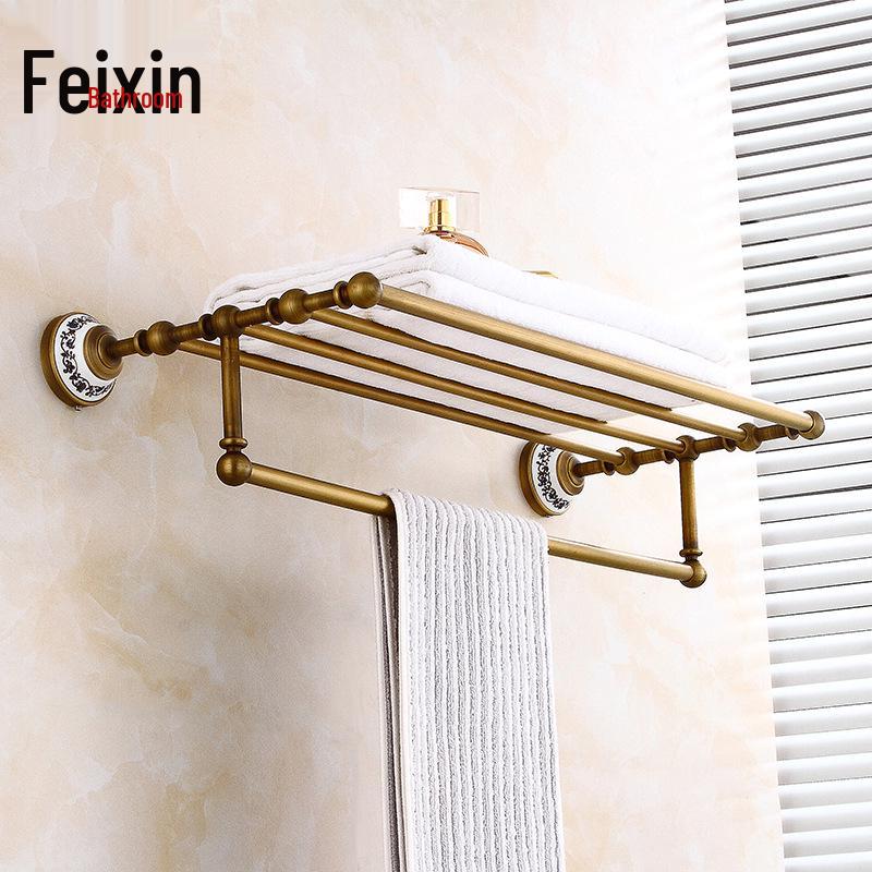 European Antique Brass Double Towel Bar & Shelf Set