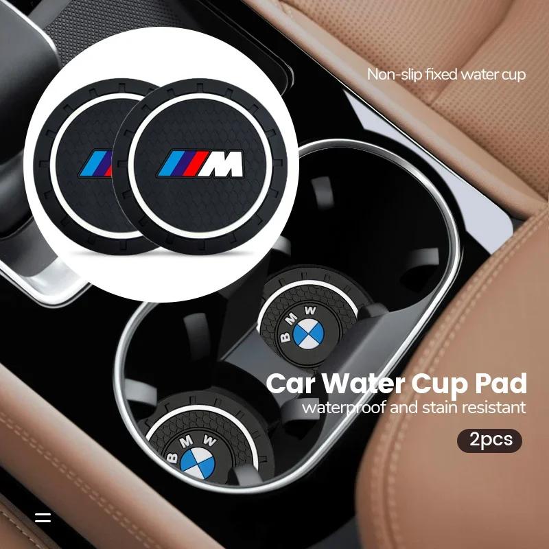 BBKP7 2PC Car Coaster Water Cup Bottle Holder Mat Anti-Slip Pad Accessories For BMW Series i3 i4 G07 G06 G05 G02 G01 F48 F39 G42 G30 M