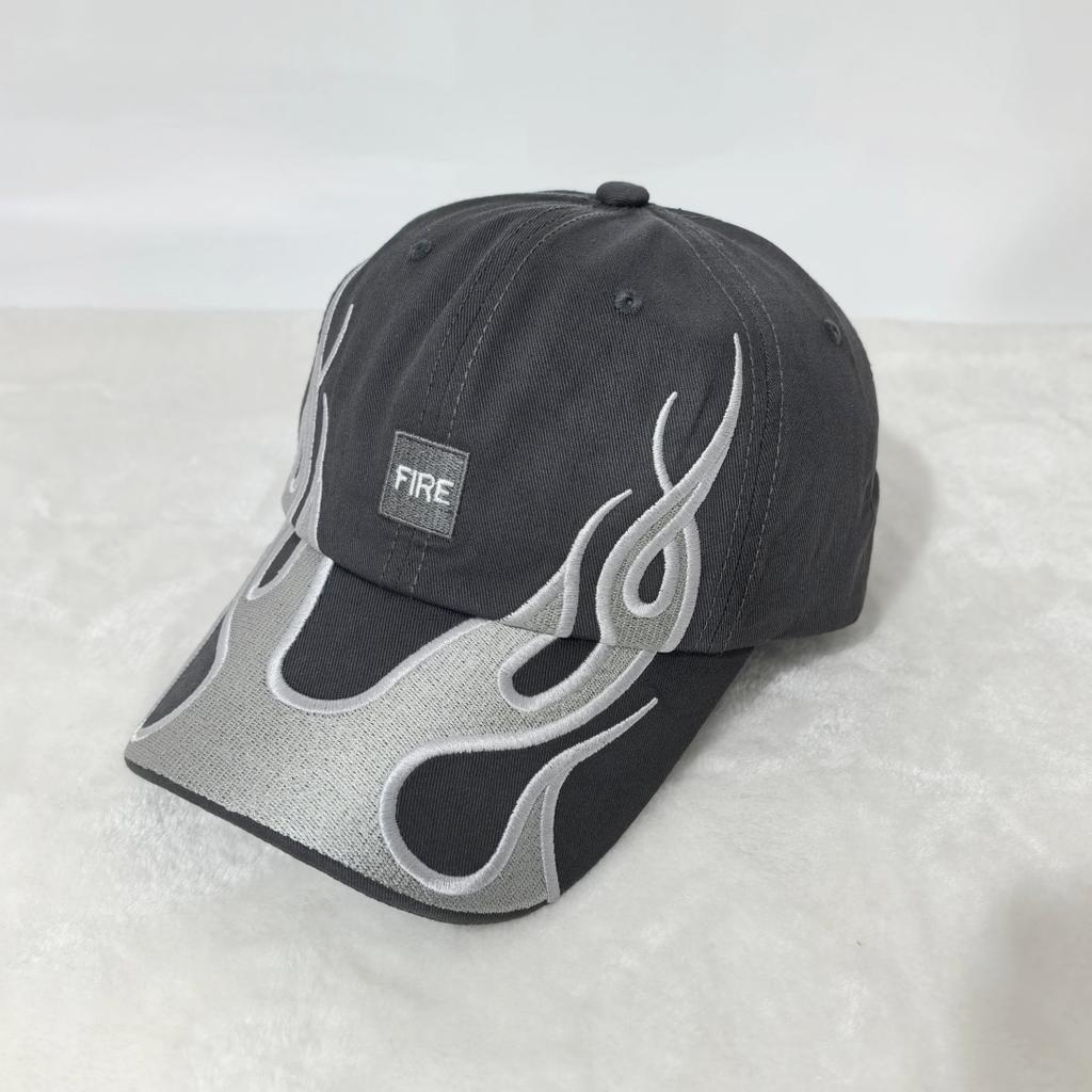 American Retro Y2K Flame Embroidery Baseball Cap Adjustable Fire Pattern Cotton Dad Hat Streetwear Hip Hop Hat for Men Women