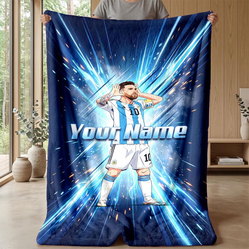 Coperta in Flanella con Testo Nome Personalizzato Lionel Messi Logo Calcio Plaid in Pile Personalizzato Regalo Speciale per Divano Camera da Letto Casa