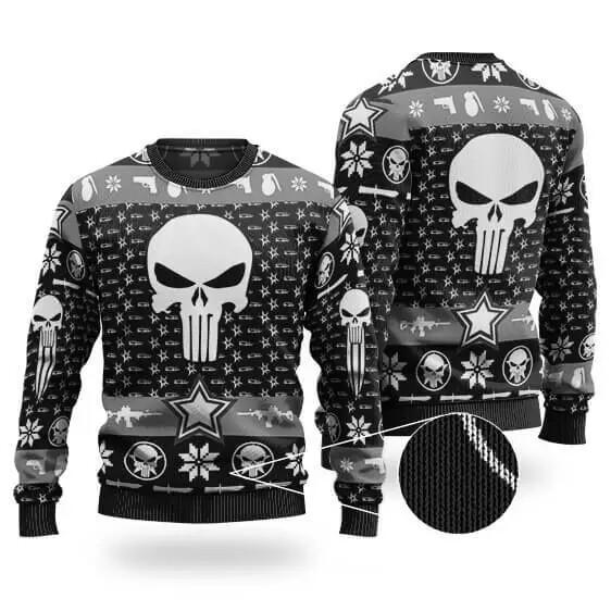 The Punisher Guns & Ammo Ugly Christmas Sweater ,Edgy Holiday Vibes BG Unisex T-Shirt XXXXL