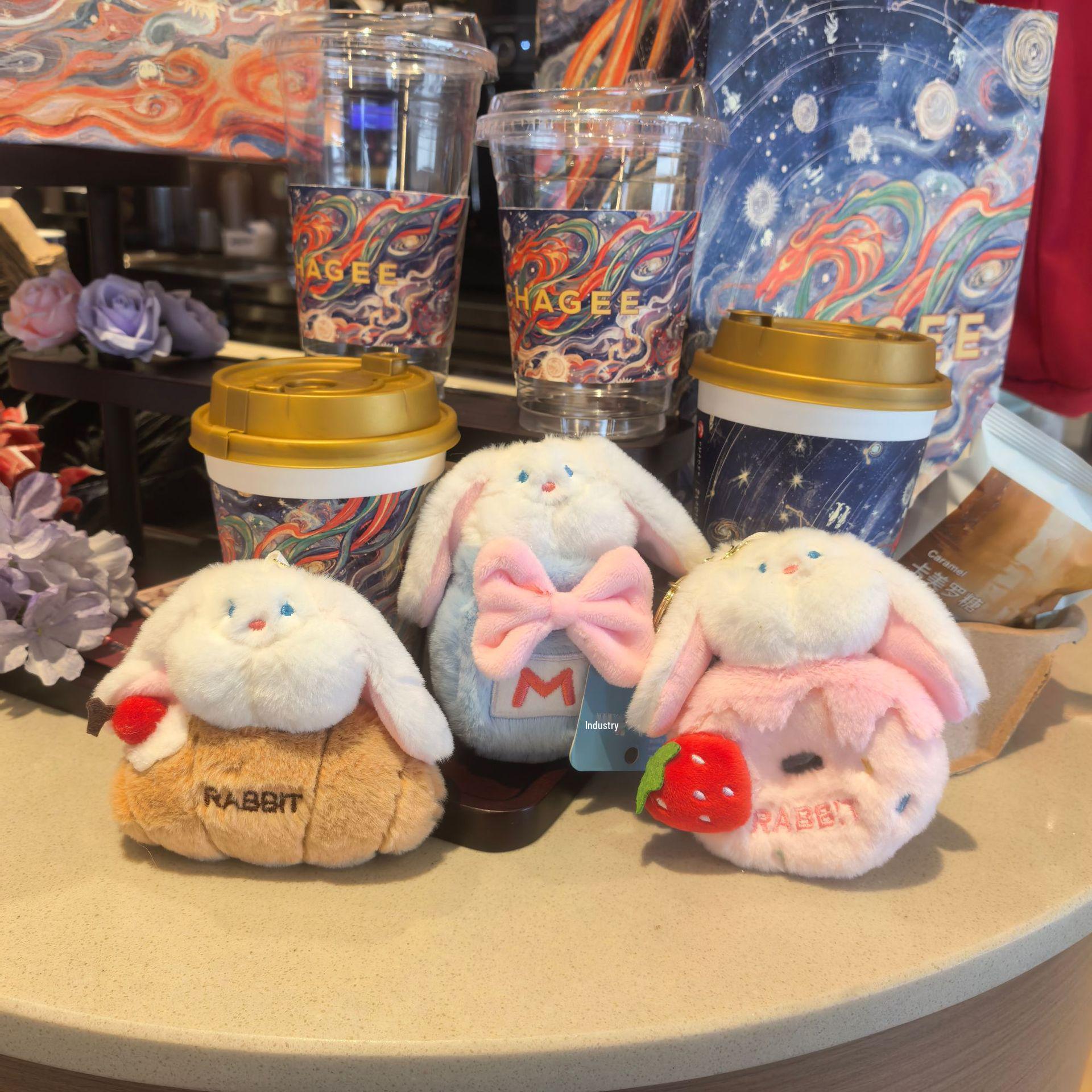 Cute Bunny Rabbit Fur Keychain: Cartoon Donut Lop-Eared Plush Pendant 10 cm