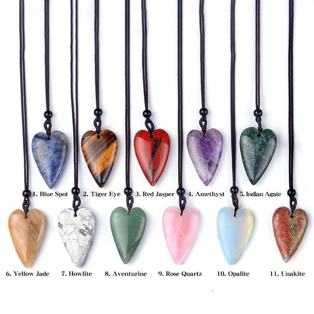 Peach-Heart Necklace Natural Stone Amethyst/Green Aventurine Pendant Necklace For Girls Women Birthday Wedding Gifts