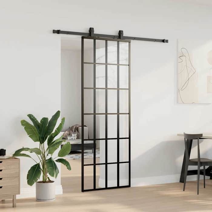 VidaXL Porte coulissante kit de quincaillerie noir 76x205 cm verre ESG, porte intérieure, porte de grange intérieure, porte 3375793