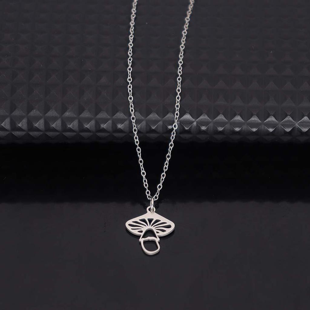 Elegant Stainless Steel Mushroom Pendant Necklace - Versatile Hollow Clavicle Chain Jewelry