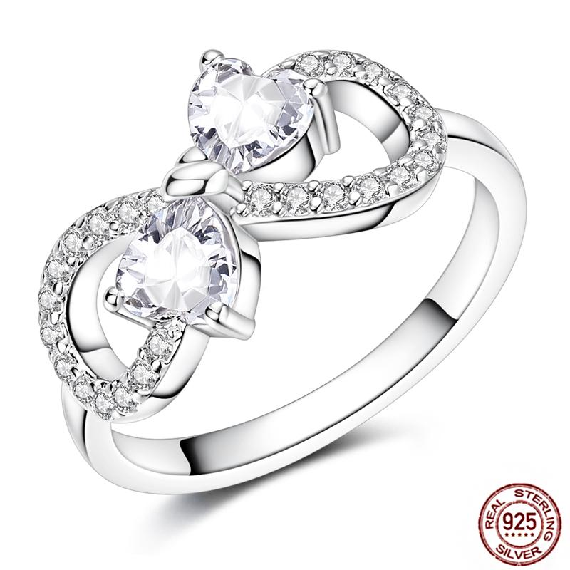 Luminous Firefly 925 Silver Ring Sparkling Rainbow Color Heart Wishbone Flower Original Rings For Women Wedding Jewelry