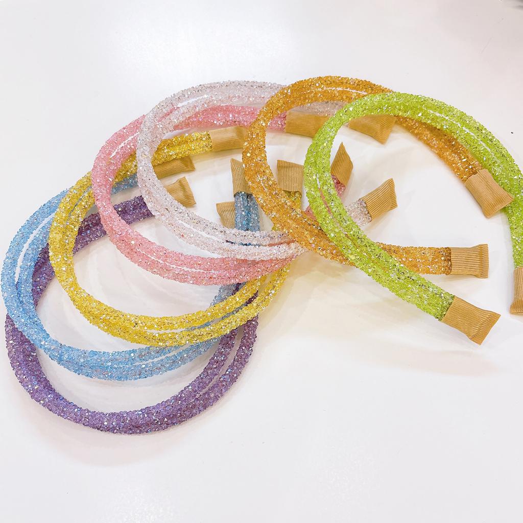 1PCS Fashion Candy Color Rhinestone Hairband For Women Girls Full Diamond Super Flash double Crystal Side Hair Band Headband
