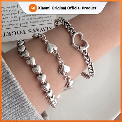 Kadınlar İçin %100 Masif 925 Ayar Gümüş Metal Bileklik Vintage El Yapımı Sade Kalp Boncuklu Bileklik Doğum Günü Hediyesi Parti