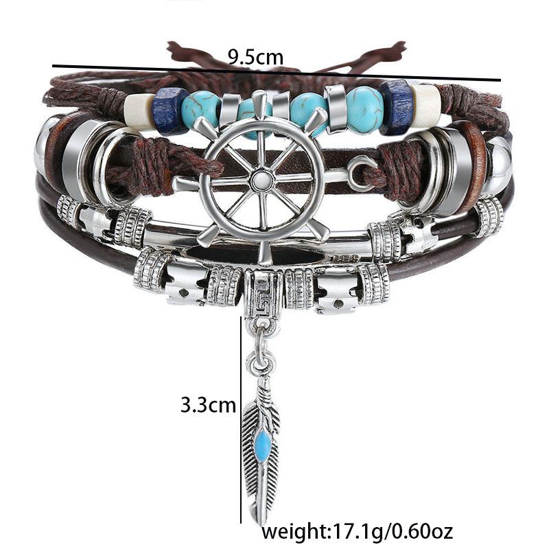 Vintage Cowhide Jewelry, New Turquoise Multi-layer Leather Bracelet, Genuine Leather Feather Bracelet.