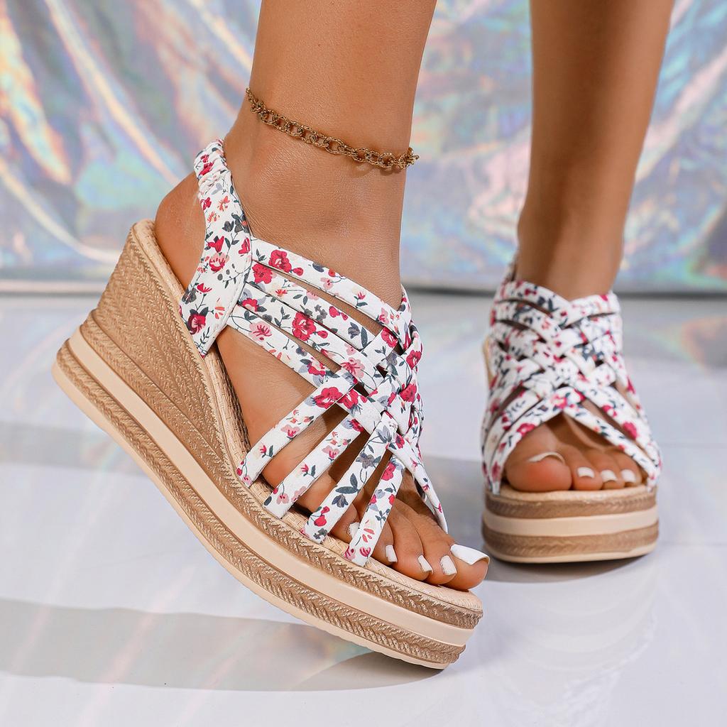 Wedge heel slippers women's new large size 45 hemp rope bottom thick bottom one-word women's slippers