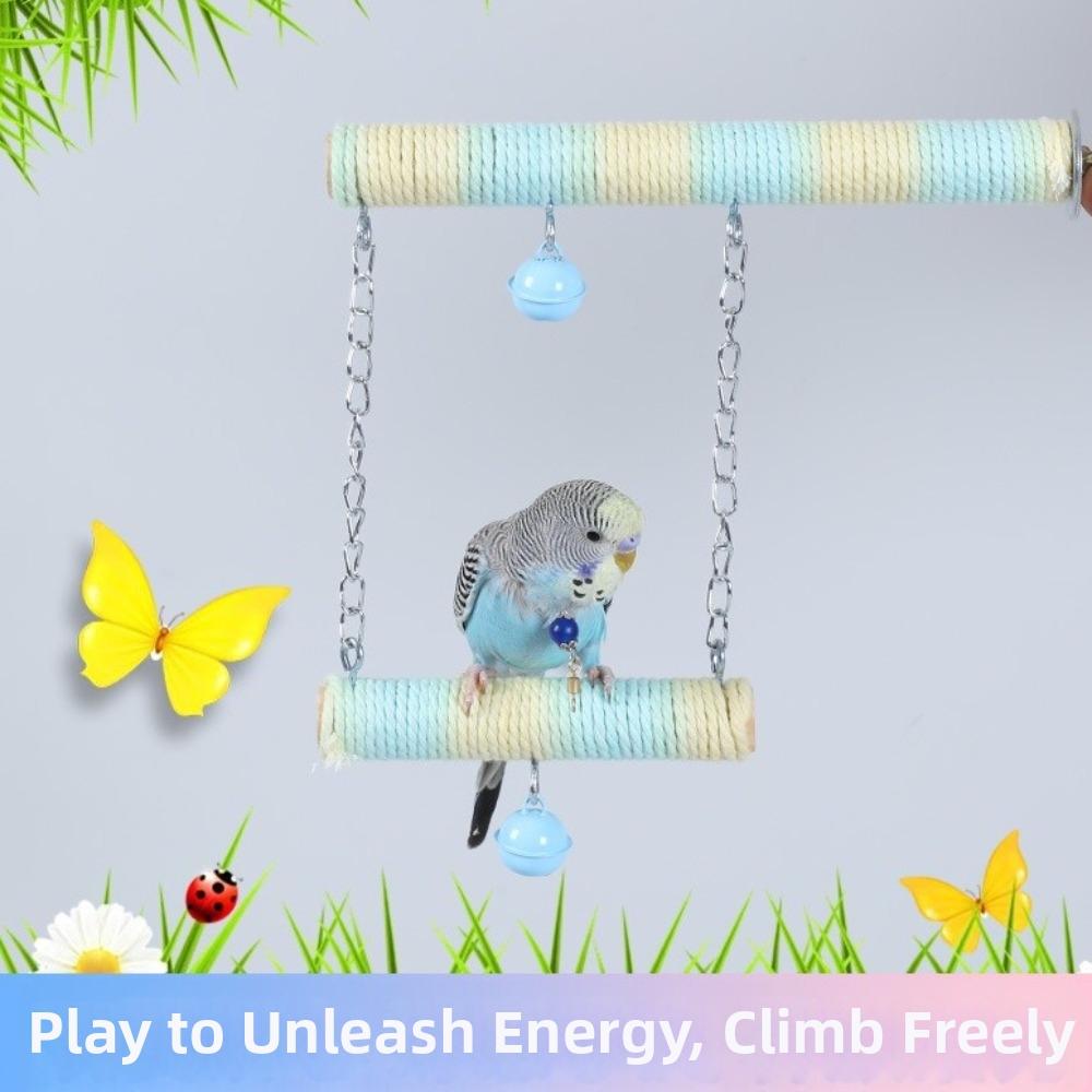 Double Layer Wood Standing Stick Colorful Cotton Rope Bird Cage Swing  Training Perch