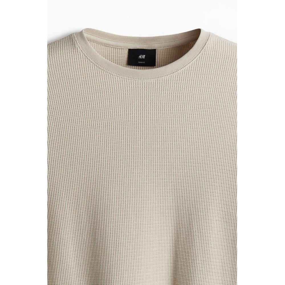 H M sliM Fit Waffle Jersey Top ligHt Beige