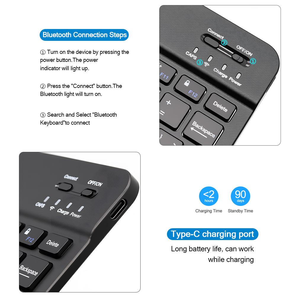 78 key Arabic Bluetooth wireless keyboard rechargeable, suitable for Android/Windows/iPad/iPhone/MAC portable Bluetooth keyboard
