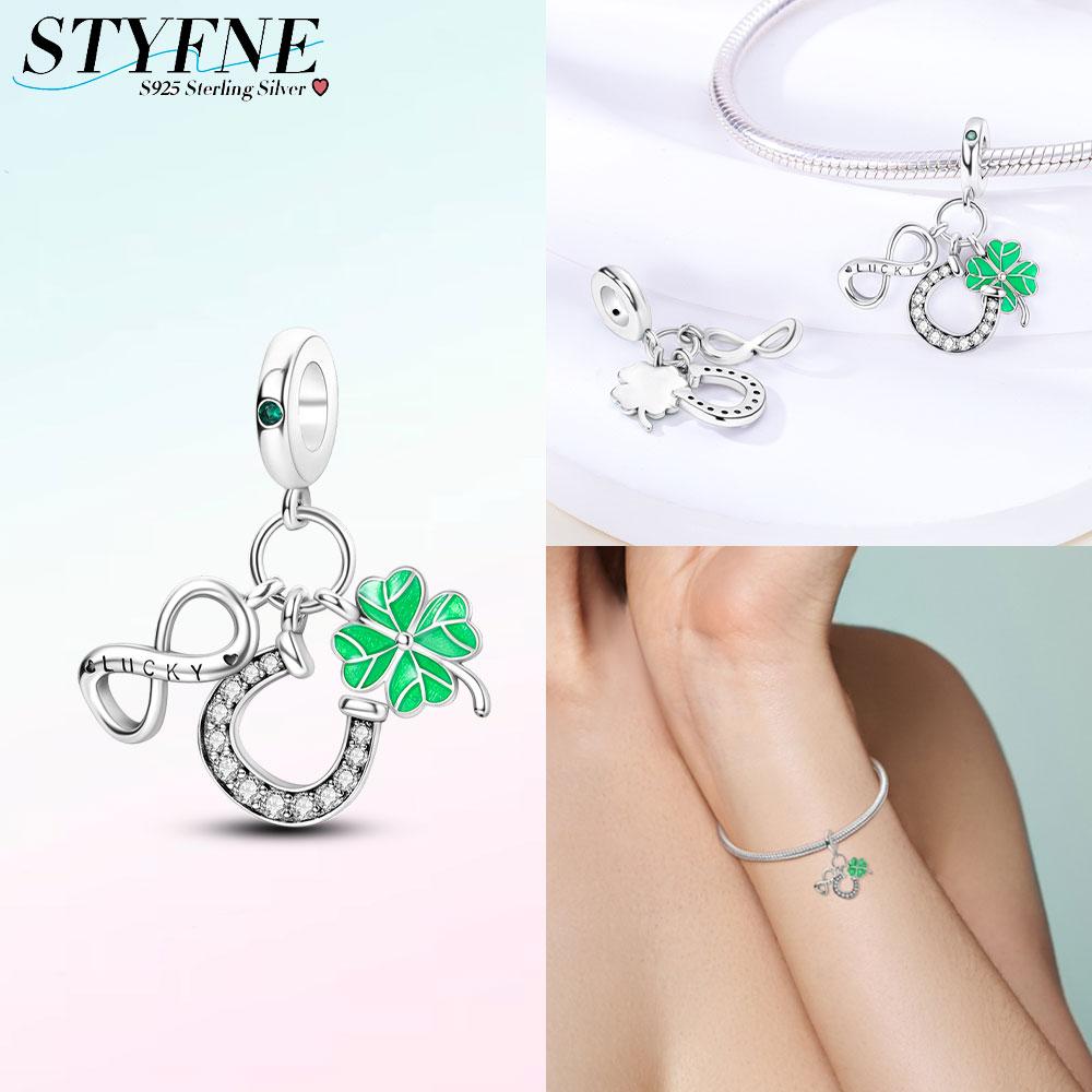 Green Color Four-Leaf Clover Avocado Copper Cactus Green Series Charms Beads Fit 3Mm Original Bracelet Diy Jewelry Gift