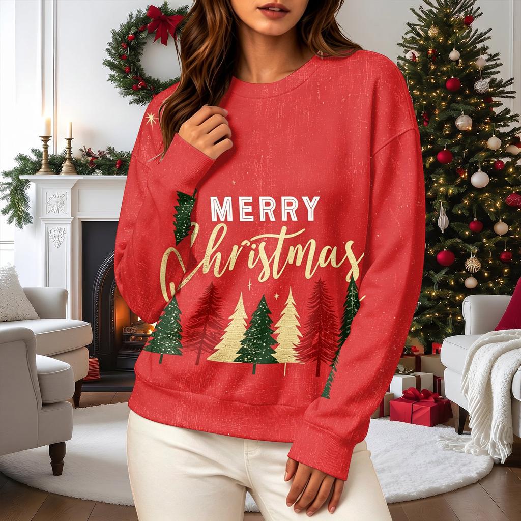Women's Casual Christmas Print Long Sleeve Neck Sweatshirt