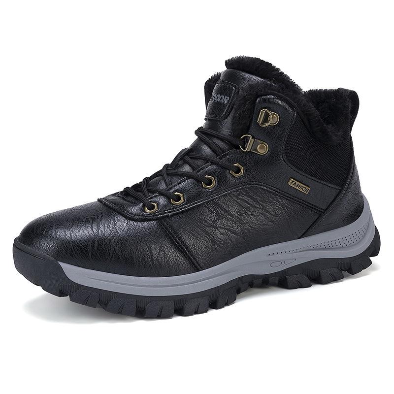 Winter-Schneestiefel für Herren, wasserdicht, warm, mit Fell gefüttert, bequem, zum Schnüren, Wanderstiefel, rutschfeste Outdoor-Stiefeletten, Trekking- und Arbeitsschuhe für Herren