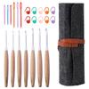 7 Wooden Handle Crochet Set, Novice Portable Knitting Tool, Roll Bag Storage Crochet Set