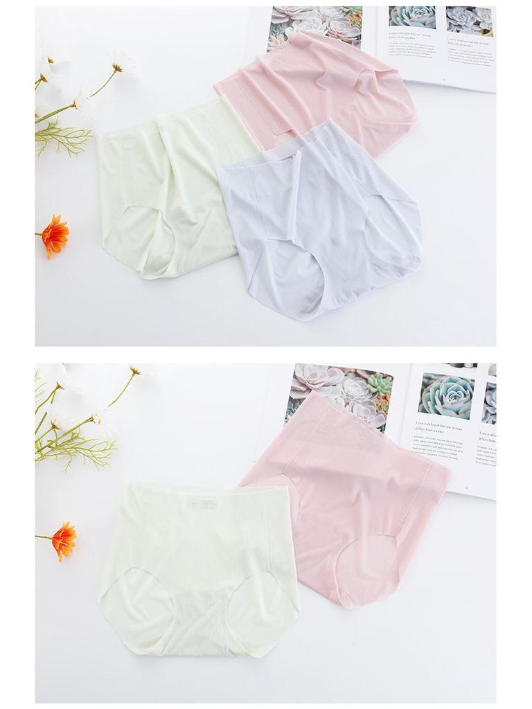 Lipstick Panties: Girl's Summer Ice Silk Mid-Waist Seamless Quick-Dry Breathable Hip-Lifting Underwear