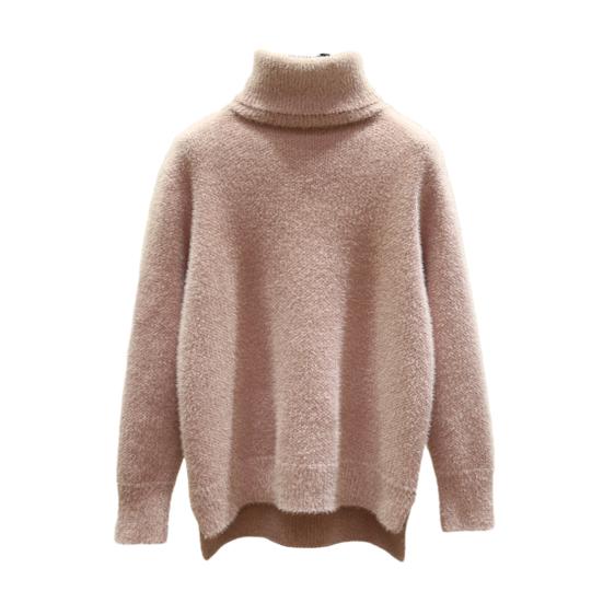 Women Knitting Sweater Turtleneck Long Tops Side Sleeve Thickened Knitting Split Hem Imitation Mink Pullover Sweater
