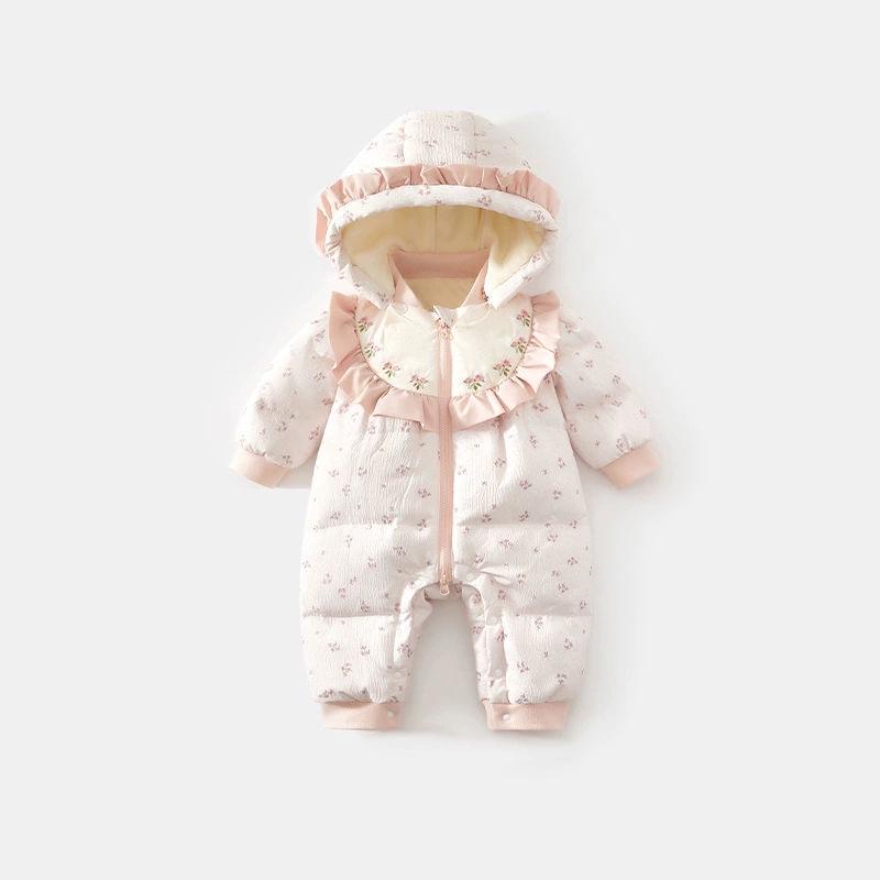 

Зимний хлопковый комбинезон для девочки - Теплый велюровый ромпер-пальто 90cm