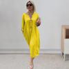 Women Dress V Neck Button Decor Long Sleeve Loose Solid Color Plus Size Mid-calf Length Simple Style Commute Daily Wear Midi Dress