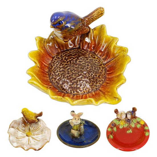 Hand-Painted Ceramic Tray with Bird Fish Owl Design Multi-Functional Jewelry Dish Soap Storage Holder Unique Decorative Tray