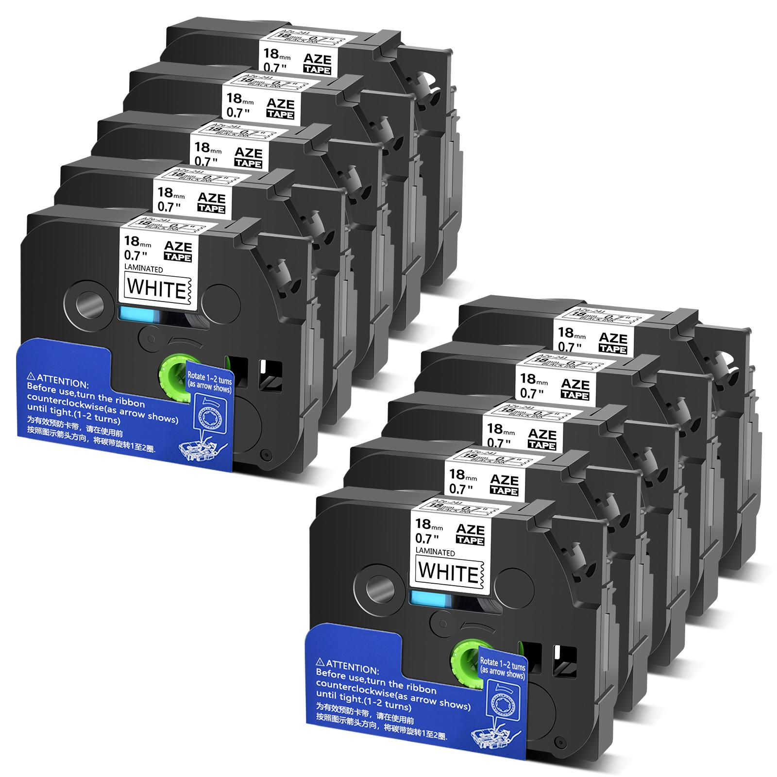 

10Pcs Black on White 18mm Label Tape Compatible for Brother Tz TZe 241 Laminated Label Tape for PT-1010 PT-D450 Label Printers (as the picture,18mm)