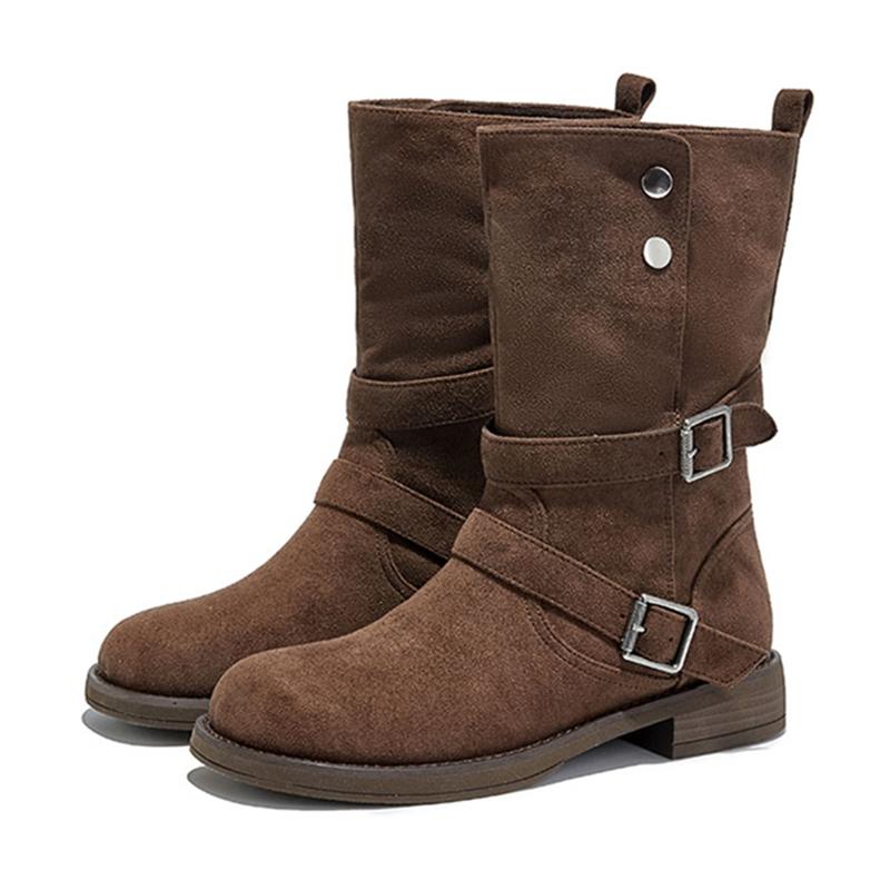 Fashion AIYUQI2025 New Women's Western Cowboy Boots Non-Slip Buckle Women Motorcycle Boots Large-Size Autumn/Winter Mid-Cut Female Boots