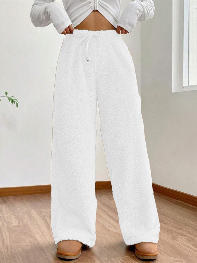 Autumn and Winter Solid Color Fashionable Plush Casual Pants, Loose and Comfortable Plush Warm Pants for Women