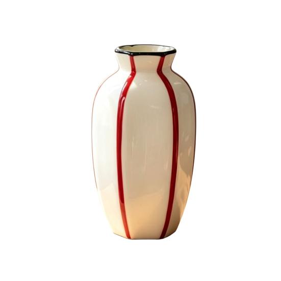 Striped Ceramic Flower Vase, Modern Decorative Vase for Fresh or Dried Flowers, Flower Holder Container for Living Room Table Centerpiece