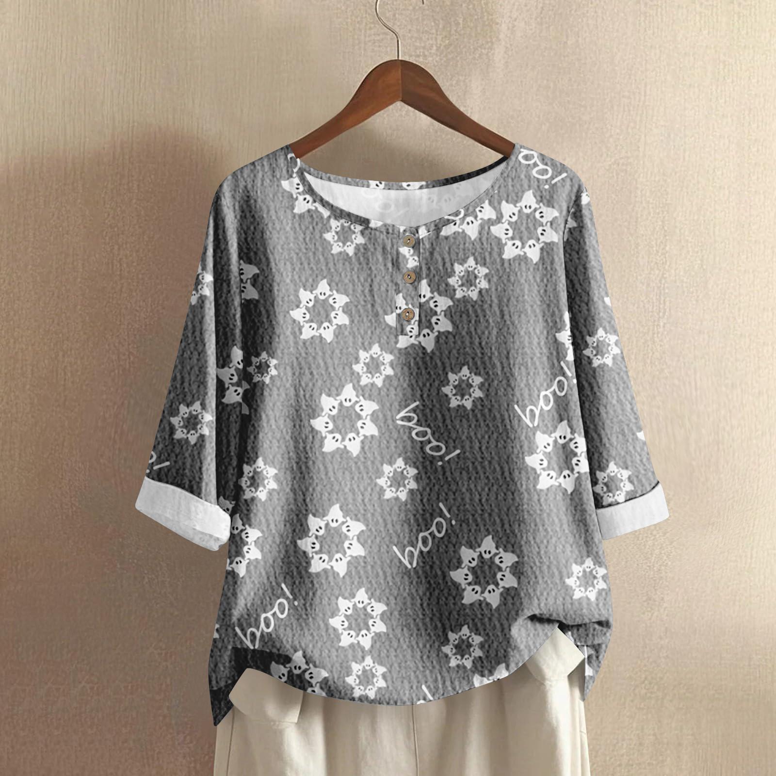 

Женская мода повседневная хэллоуинская принтованная блузка с длинным рукавом и V-образным вырезом XXL