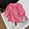 Design sense niche polo collar pleated bubble sleeve shirt 2025 summer new temperament slim top women