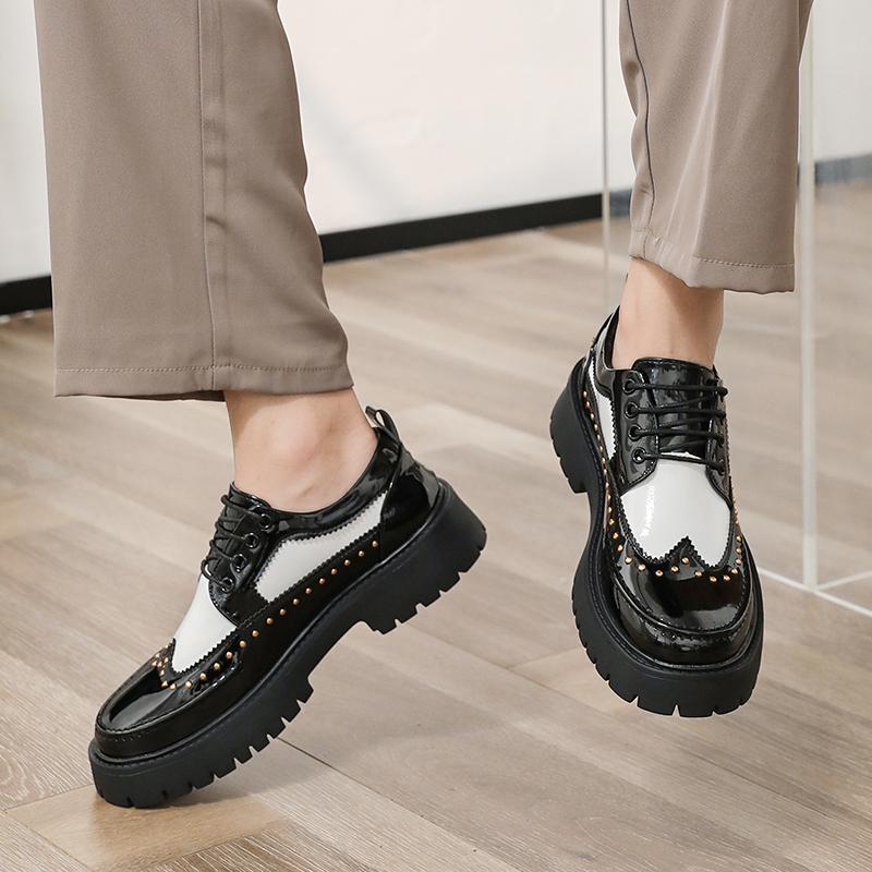Fashion High Quality Men Artificial Leather Platform Oxfords Shoes Luxury Lace-Up Thick Soled Male Shoes Fashion Street Men Casual Shoes