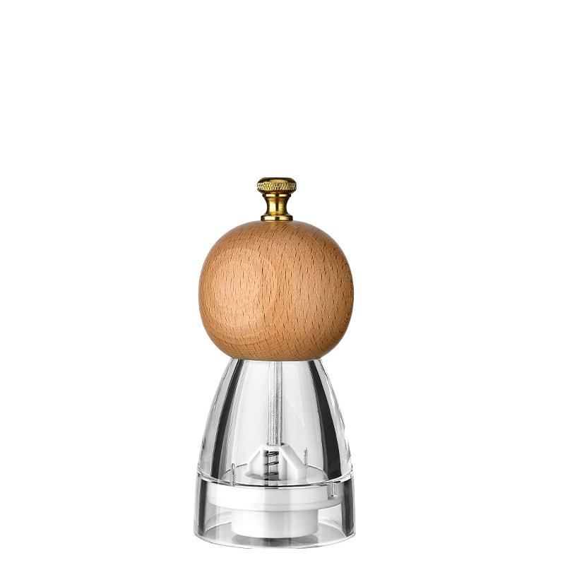 1pcs Manual Round Head Pepper Sea Salt Grinder Acrylic Acacia Wood Grinder Ceramic Core Kitchen Tools