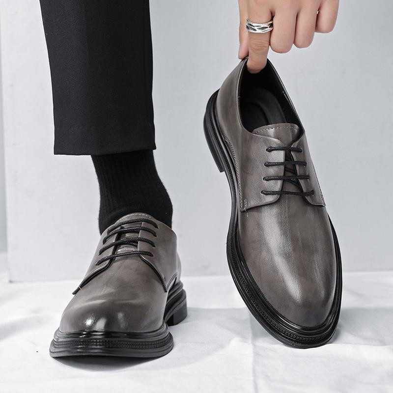 Casual leather shoes summer patent leather glossy small leather shoes black lace-up business dress groom wedding trendy shoes