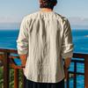 Spring and Autumn New Loose Pullover Retro Ethnic Style Casual Long-sleeved Shirt Cotton Linen Stand-up Collar Male