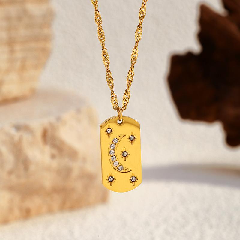 INS wind titanium steel necklace plated with 18K gold stainless steel inlaid with zirconium star and moon pendant jewelry Mother's Day gift