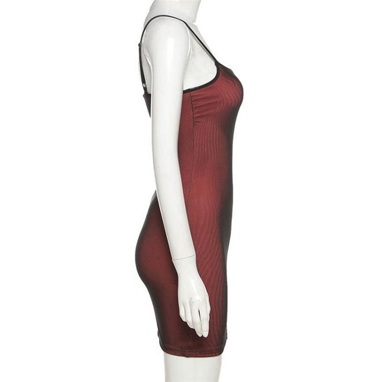 Women Summer Spaghetti Strap Mini Bodycon Dress Slash Neck Split Hip Party Short Ladies