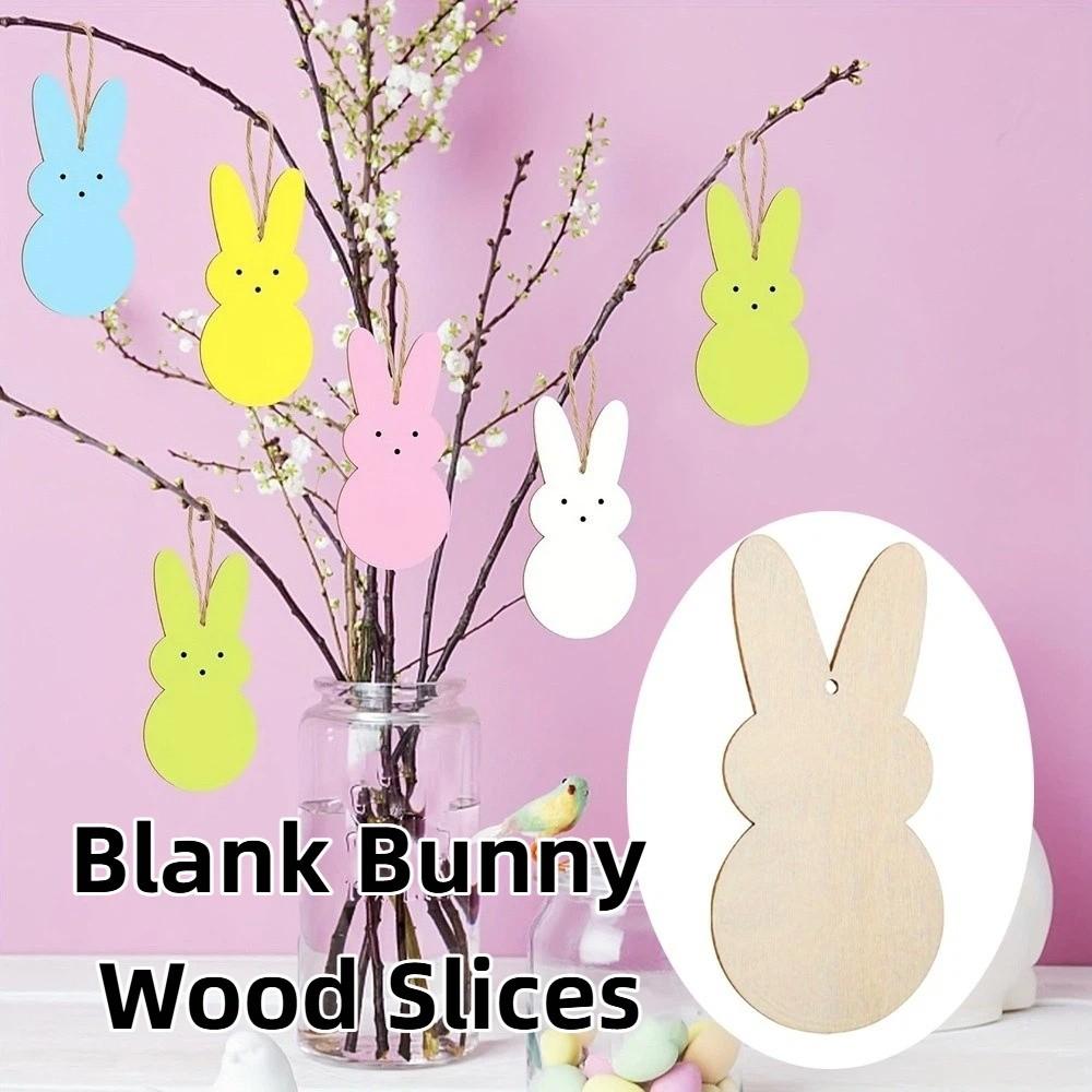 24pcs/set Painting Toy Easter Rabbit Craft DIY Color Blank Bunny Wood Slices  Hanging Ornament