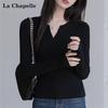 La Chapelle Women's V-Neck Slim-Fit Long-Sleeve T-Shirt