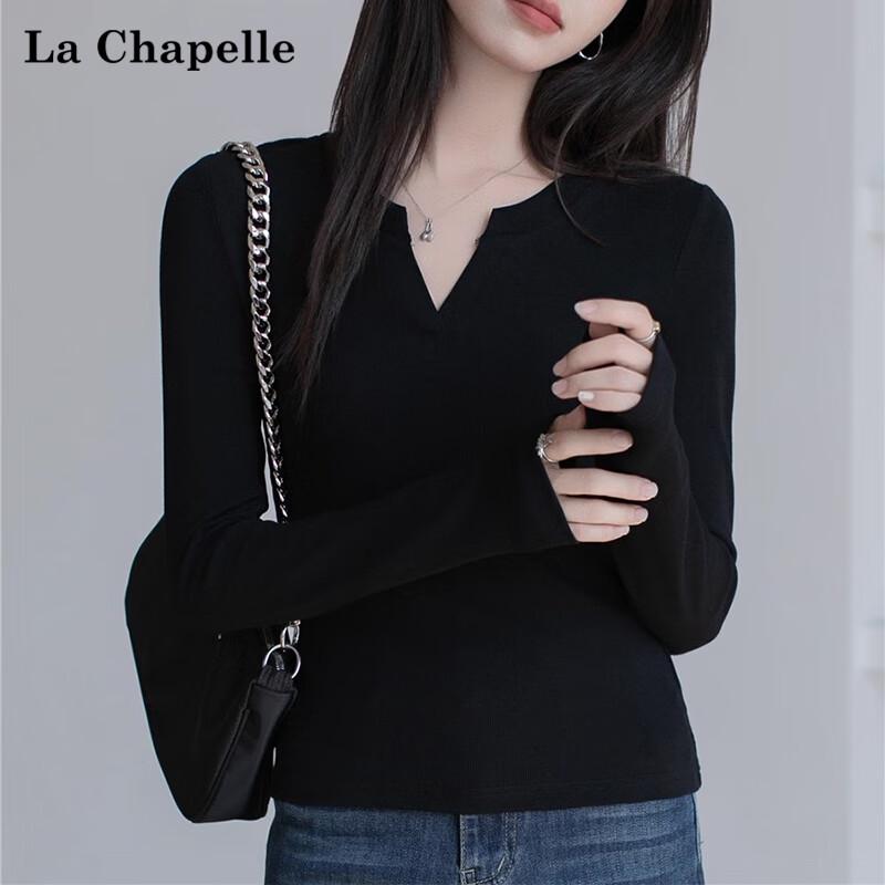 La Chapelle Women's V-Neck Slim-Fit Long-Sleeve T-Shirt