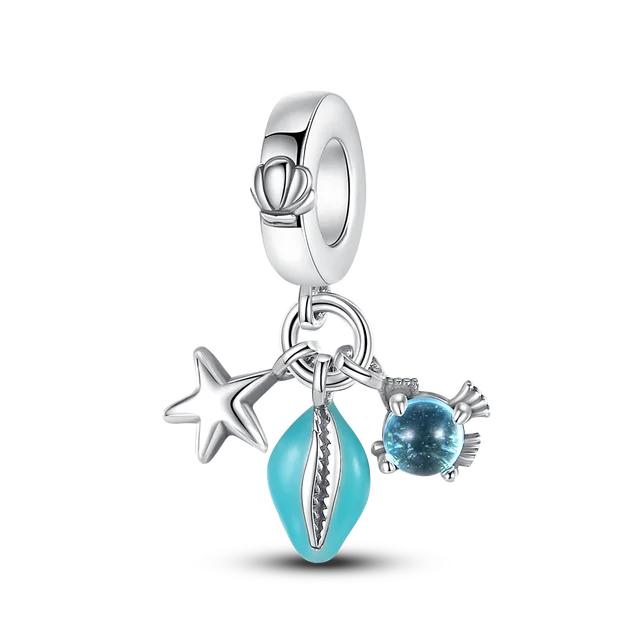 FitNew Original Bracelets 100% 925 Sterling Silver Oecan Blue Sea Turtle Starfish Mermaid Charms Beads DIY Jewelry Making