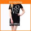 Elegant Sports Women Letter Love Printed Long T-shirt One-piece Casual Dress Zipper