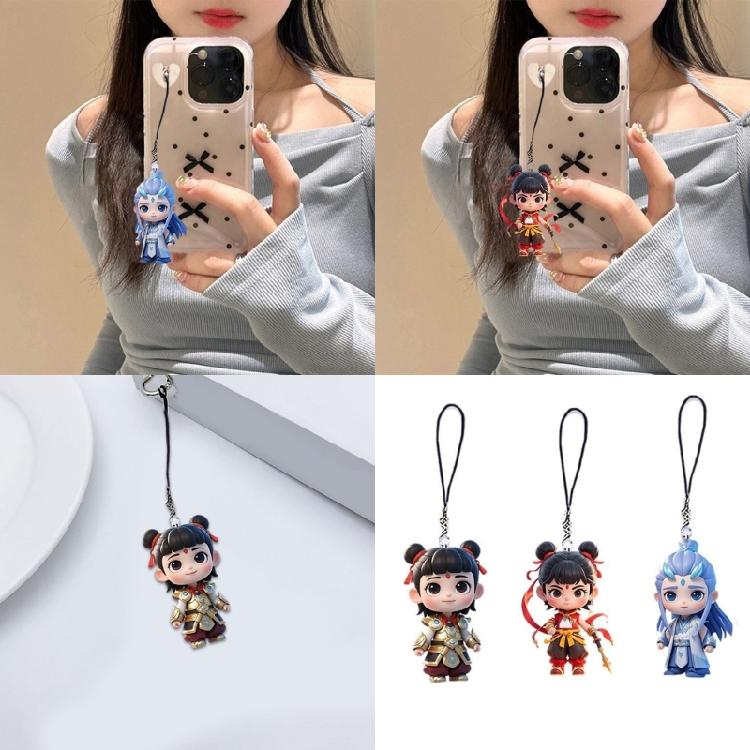 Chinese Animated Film Figurine Theme Phone Charm Keychain Nezha Aobing Figurine Keychain Charm for Bag Purse Decoration