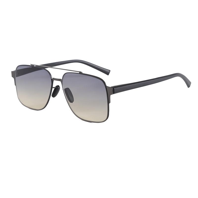 New retro double beam metal frame sunglasses for men and women outdoor versatile photosensitive discoloration trendy cool sunscreen sunglasses