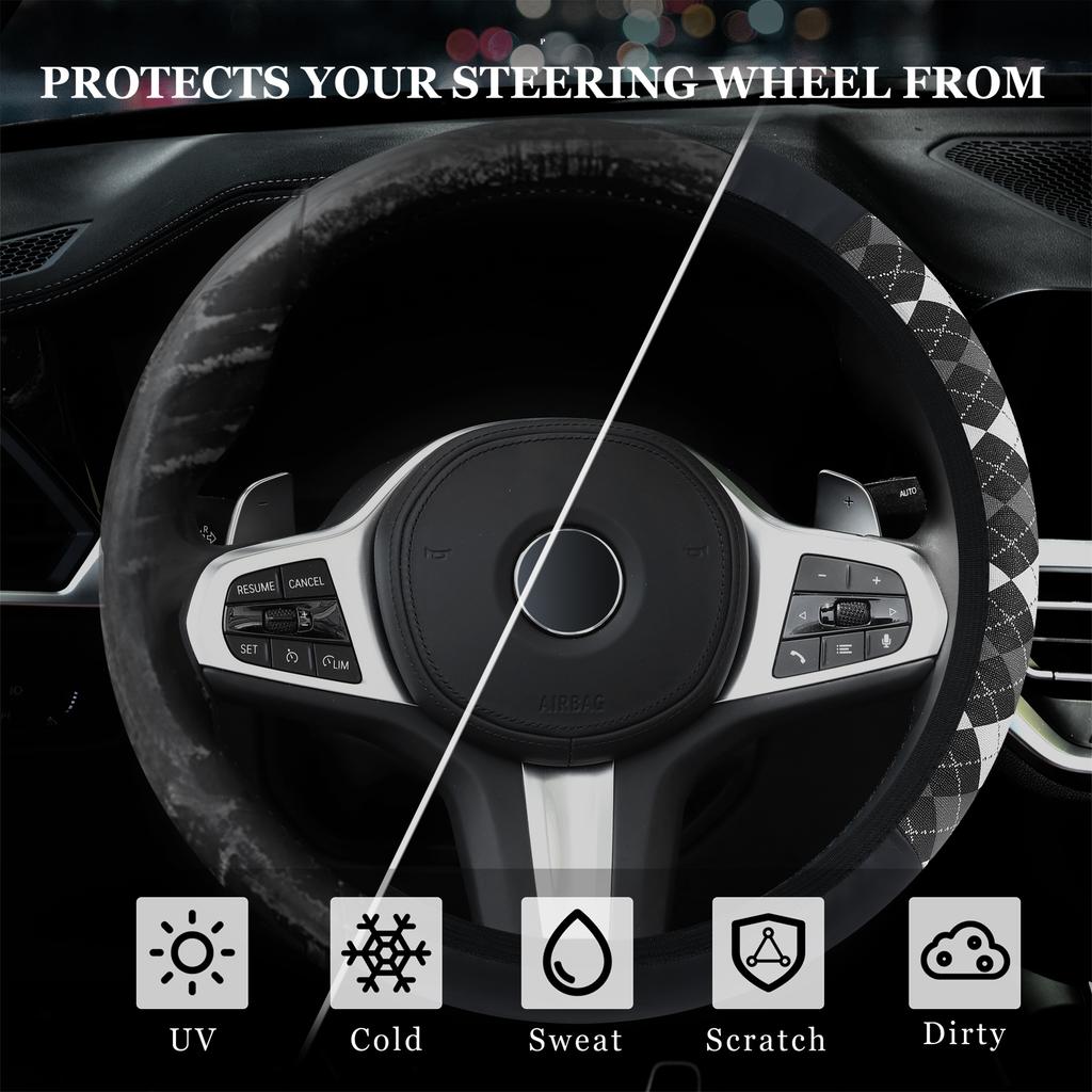 Diamond-Printed Elastic Non-Slip Car Steering Wheel Cover - Interior Accessory without Inner Ring Handlebars