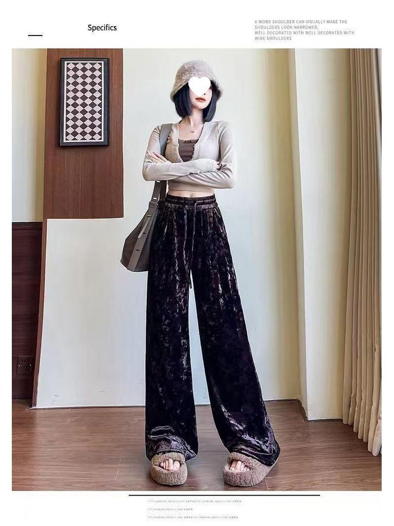 Southeast Asia Plus Size Velvet Wide-leg Pants – Casual, Stylish & Age-reducing with Drawstring