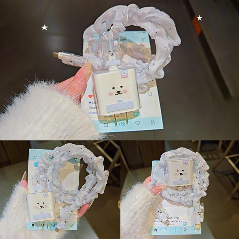 Cute Animal Puppy Charger Data Cable Winder Protective Cover Kits For Iphone 18W 20W Charger Case Anti-Break Wire Bites Shell